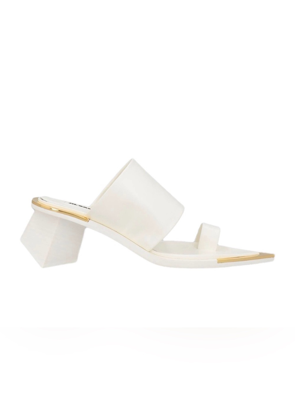 Jil Sander White Leather Geometric Block Heel Mule Sandals
